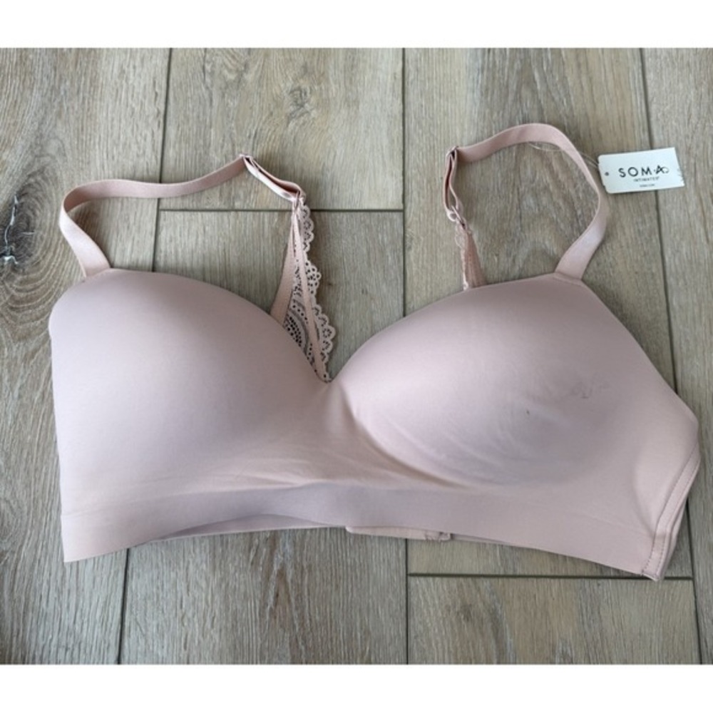 SOMA Smooth Blush  38D Enbliss Lace Back J-Hook Wireless Bra Lined‎